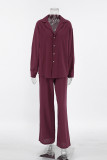 Casual Daily Solid Color Pocket Buttons Turndown Collar Long Sleeve Two Pieces