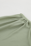 Sexy Street Solid Color Ruched Irregular Off Shoulder Long Sleeve Two Pieces