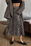 Elegant Leopard Lace Up Loose High Waist Type A Full Print Bottoms