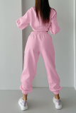 Casual Solid Color Patchwork fleece-lined O Neck Long Sleeve Two Pieces