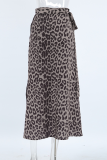Elegant Leopard Lace Up Loose High Waist Type A Full Print Bottoms