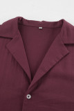 Casual Daily Solid Color Pocket Buttons Turndown Collar Long Sleeve Two Pieces