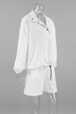 Casual Street Solid Color Draw String Pocket Buttons Turndown Collar Long Sleeve Two Pieces