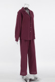 Casual Daily Solid Color Pocket Buttons Turndown Collar Long Sleeve Two Pieces
