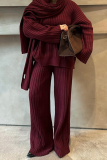 Casual Street Solid Color Weave Potholes V Neck Long Sleeve Two Pieces(Send a scarf)