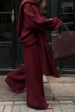 Casual Street Solid Color Weave Potholes V Neck Long Sleeve Two Pieces(Send a scarf)