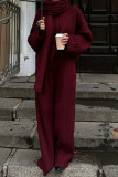 Casual Street Solid Color Weave Potholes V Neck Long Sleeve Two Pieces(Send a scarf)