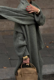Casual Street Solid Color Weave Potholes V Neck Long Sleeve Two Pieces(Send a scarf)