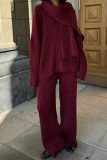 Casual Street Solid Color Weave Potholes V Neck Long Sleeve Two Pieces(Send a scarf)