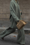 Casual Street Solid Color Weave Potholes V Neck Long Sleeve Two Pieces(Send a scarf)