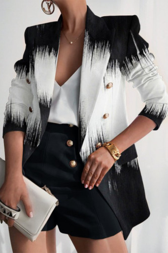 Casual Polka Dot Chain print Leopard Buttons Contrast Turn-back Collar Outerwear