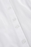 Casual Daily Solid Color Buckle Ruched Turndown Collar Shirt Dresses