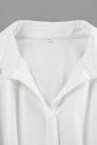 Casual Solid Color Buttons Ruched Turndown Collar Tops