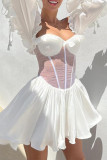 Sexy Solid Color See-Through Ruffle Strapless Waist Skirt Dresses