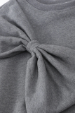 Casual Solid Color Bow Decor O Neck Tops