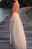 Sexy Solid Color Backless Ruched Irregular Halter Sleeveless Two Pieces