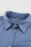 Elegant Solid Color Lace Up Buckle Adjustable Turndown Collar Shirt Dresses