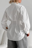 Casual Solid Color Buttons Ruched Turndown Collar Tops