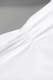 Casual Daily Solid Color Buckle Ruched Turndown Collar Shirt Dresses