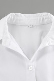 Casual Daily Solid Color Buckle Ruched Turndown Collar Shirt Dresses