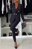 Casual Street Solid Color Pocket Buttons Turn-back Collar Long Sleeve Two Pieces