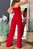 Sexy Solid Color Buttons Irregular Strapless Regular Jumpsuits