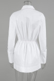 Casual Daily Solid Color Buckle Ruched Turndown Collar Shirt Dresses