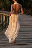 Sexy Solid Color Backless Ruched Irregular Halter Sleeveless Two Pieces