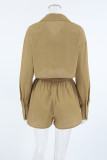Casual Street Solid Color Lace Up Buttons Turndown Collar Long Sleeve Two Pieces