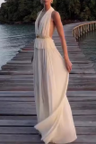 Sexy Solid Color Backless Ruched Irregular Halter Sleeveless Two Pieces