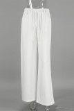 Casual Daily Solid Color Draw String Pocket Loose High Waist Wide Leg Solid Color Bottoms