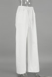 Casual Daily Solid Color Draw String Pocket Loose High Waist Wide Leg Solid Color Bottoms