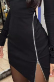 Casual Solid Color Backless Slit Zipper Half A Turtleneck Wrapped Skirt Dresses