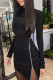 Casual Solid Color Backless Slit Zipper Half A Turtleneck Wrapped Skirt Dresses