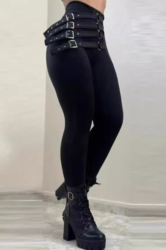Casual Street Solid Color Adjustable Skinny High Waist Pencil Solid Color Bottoms