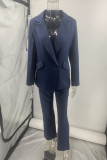 Casual Solid Color Buttons Patchwork Turn-back Collar Long Sleeve Two Pieces(No interior design)