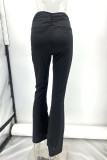 Elegant Solid Color Patchwork Ruched Regular High Waist Speaker Solid Color Bottoms