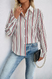 Casual Stripe Buttons Patchwork Hot Drill Contrast Turndown Collar Tops