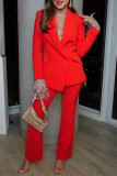 Casual Solid Color Buttons Patchwork Turn-back Collar Long Sleeve Two Pieces(No interior design)