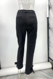 Casual Solid Color Bow Decor Straight High Waist Pencil Solid Color Bottoms