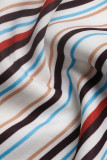 Casual Stripe Buttons Patchwork Hot Drill Contrast Turndown Collar Tops
