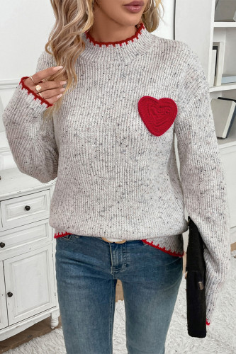 Casual Heart Shaped Patch Weave Half A Turtleneck Tops