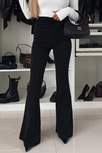 Elegant Solid Color Patchwork Ruched Regular High Waist Speaker Solid Color Bottoms