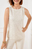 Sexy Solid Color Sequins Sequined O Neck Tops