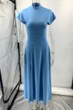 Elegant Solid Color Pocket Slit Zipper Half A Turtleneck Long Dresses