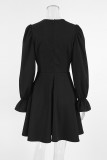 Elegant Solid Color Patchwork Zipper Peter Pan Collar A Line Dresses