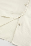 Casual Solid Color Pocket Buttons Ruched V Neck Long Sleeve Two Pieces