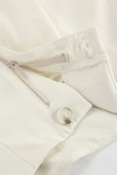 Casual Solid Color Pocket Buttons Ruched V Neck Long Sleeve Two Pieces