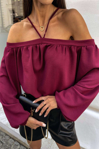 Sexy Solid Color Lace Up Patchwork Halter Tops