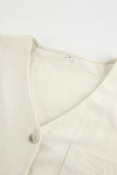 Casual Solid Color Pocket Buttons Ruched V Neck Long Sleeve Two Pieces